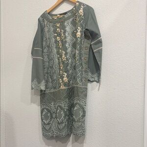 Elegant Lace Embellished Green Top